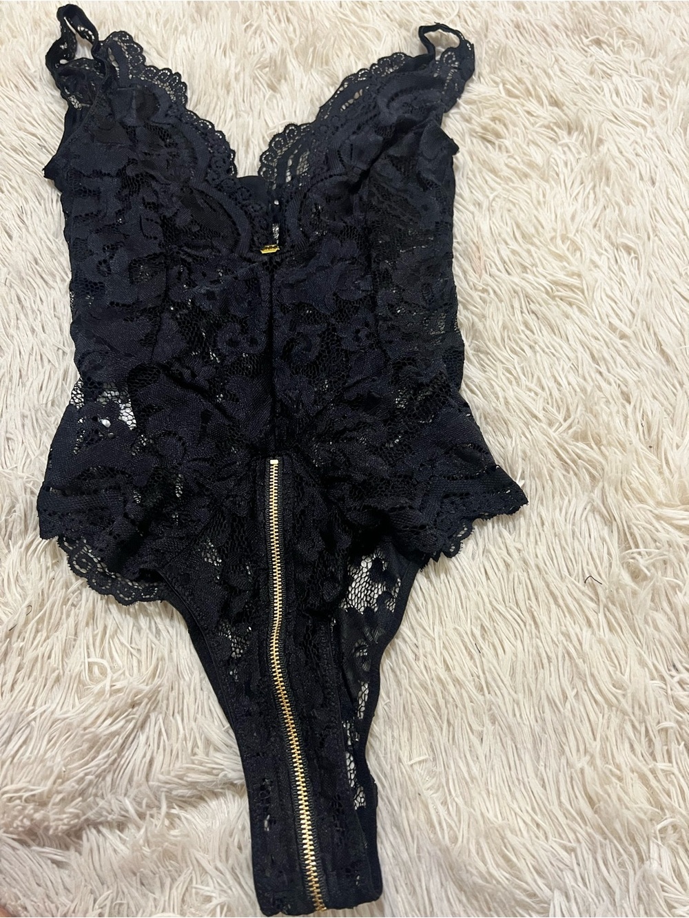 Black Lace Zip-Front Women's Bodysuit